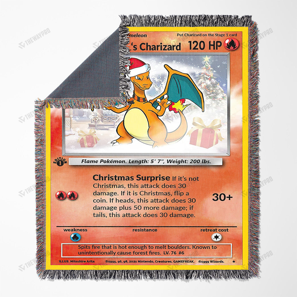 Christmas Charizard Custom Name Gift Woven Blanket