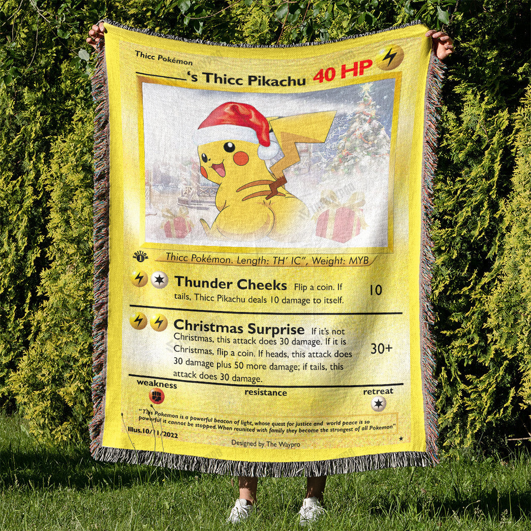 Christmas Thicc Pikachu Custom Name Gift Woven Blanket