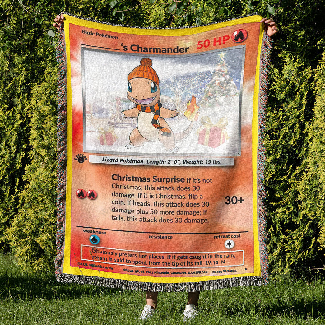 Christmas Charmander Custom Name Gift Woven Blanket