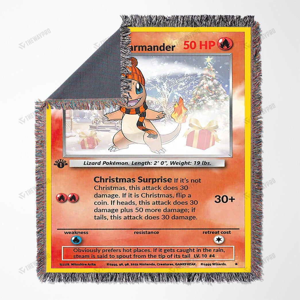 Christmas Charmander Custom Name Gift Woven Blanket