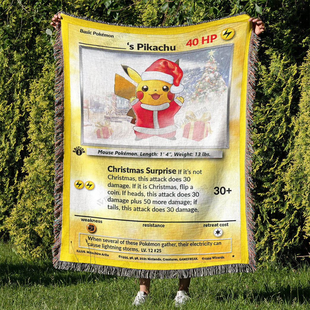 Christmas Pikachu Custom Name Gift Woven Blanket