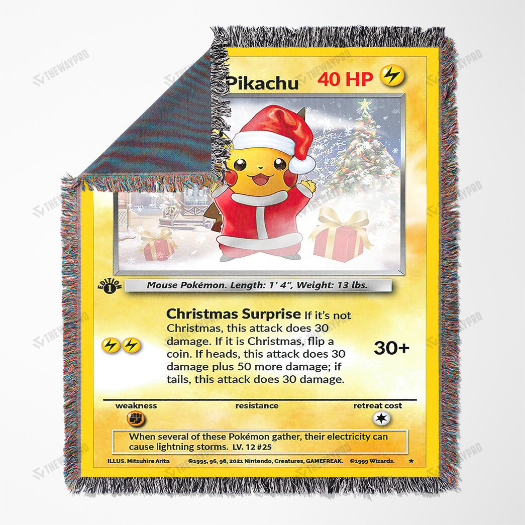 Christmas Pikachu Custom Name Gift Woven Blanket