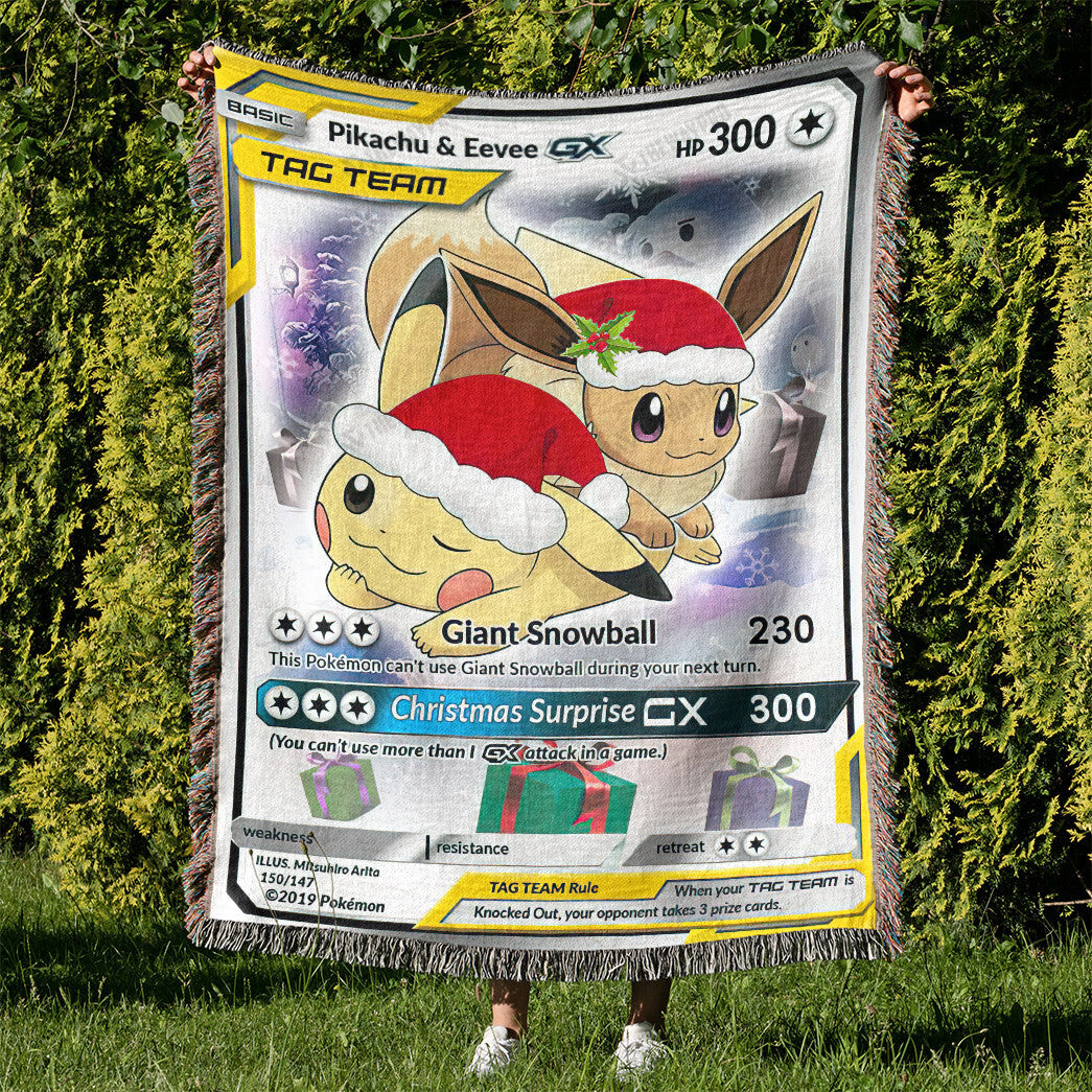 Christmas Pikachu & Eevee Custom Woven Blanket