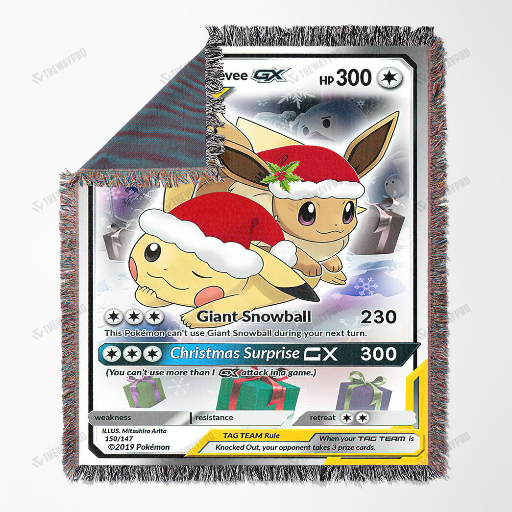 Christmas Pikachu & Eevee Custom Woven Blanket