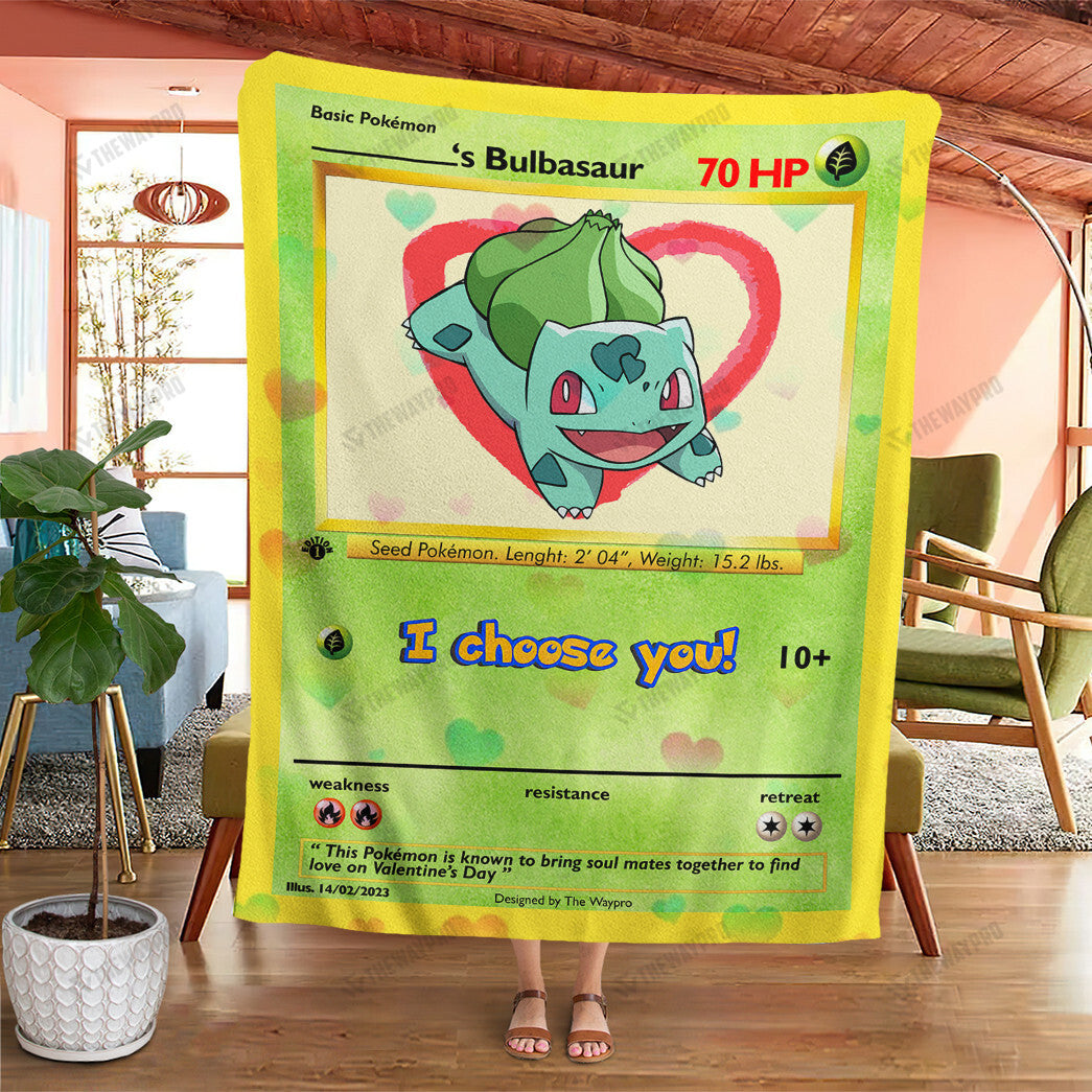 Valentine Bulbasaur I Choose You Custom Soft Blanket