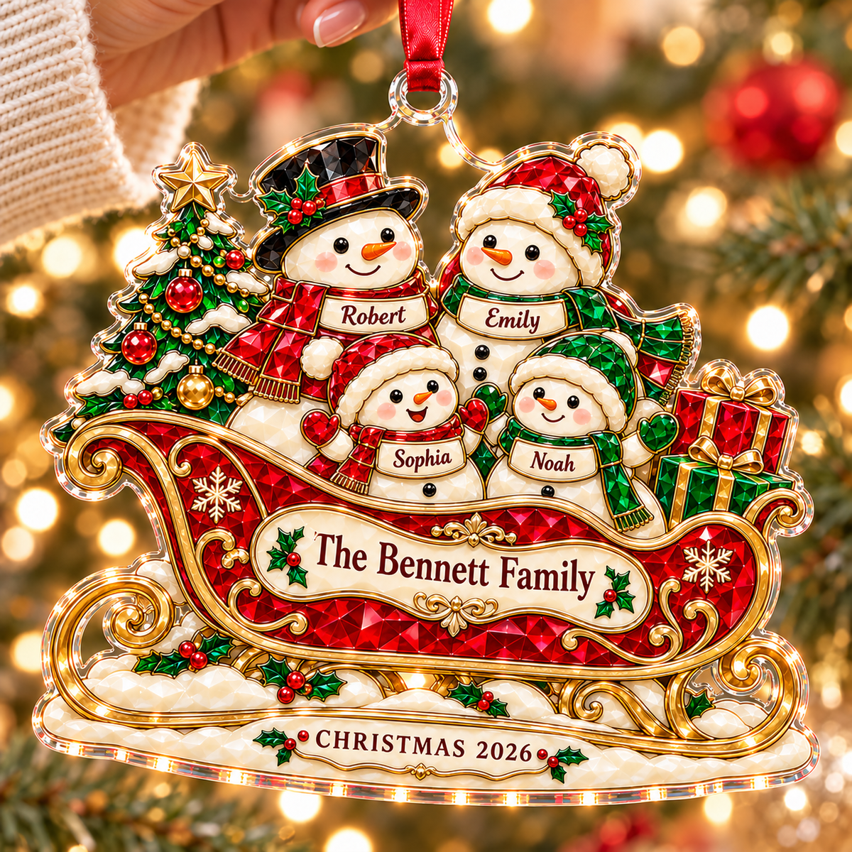 Personalized Snowman Family Christmas Acrylic & Glass Ornament