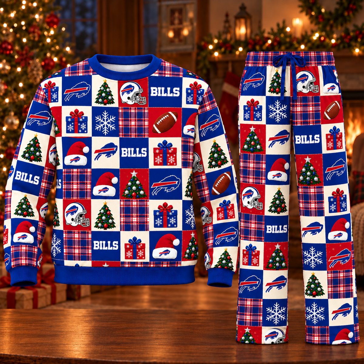 Personalized Bills Christmas Sweatshirt and Lounge Pants