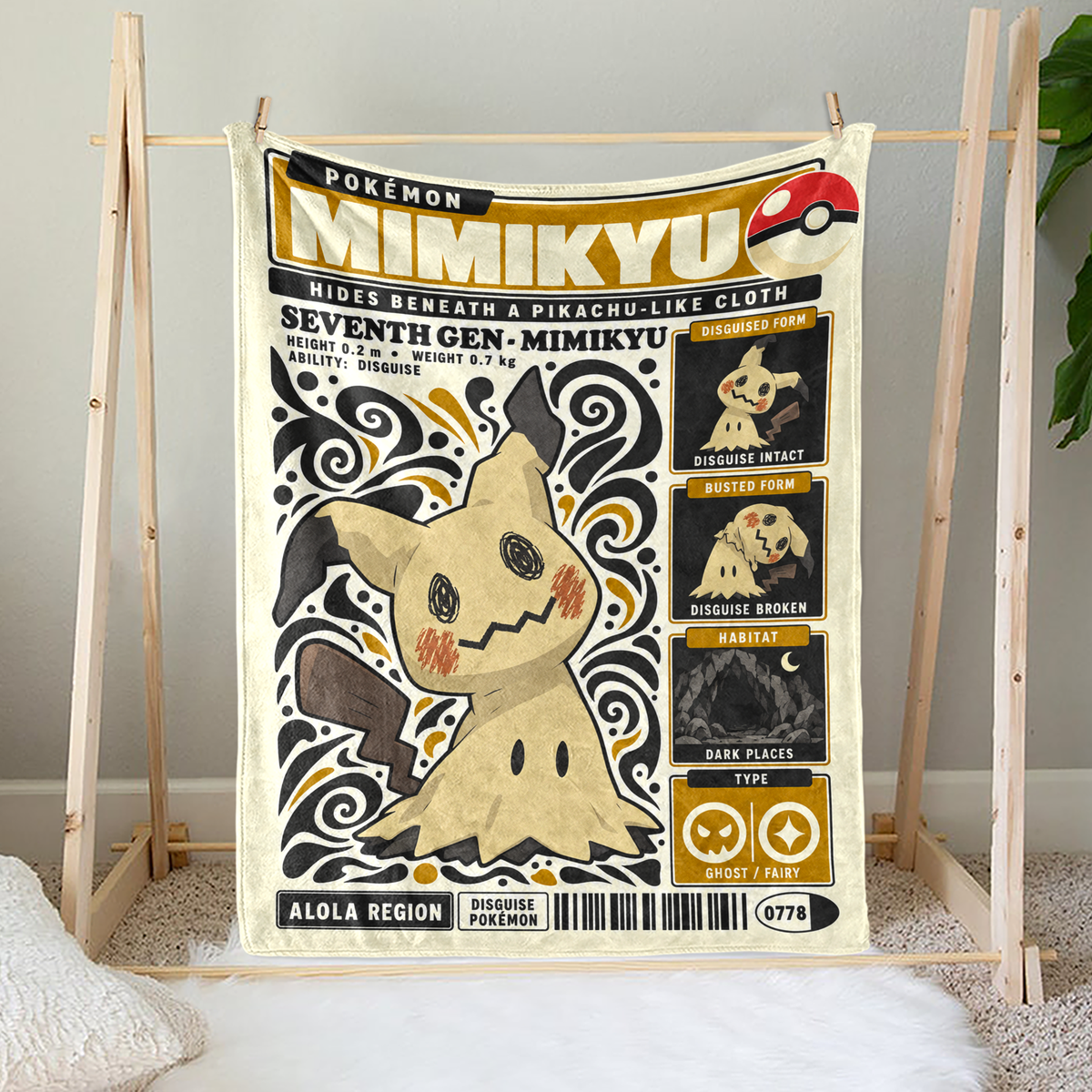 PKM Mimikyu Evolution Retro Fleece Blanket