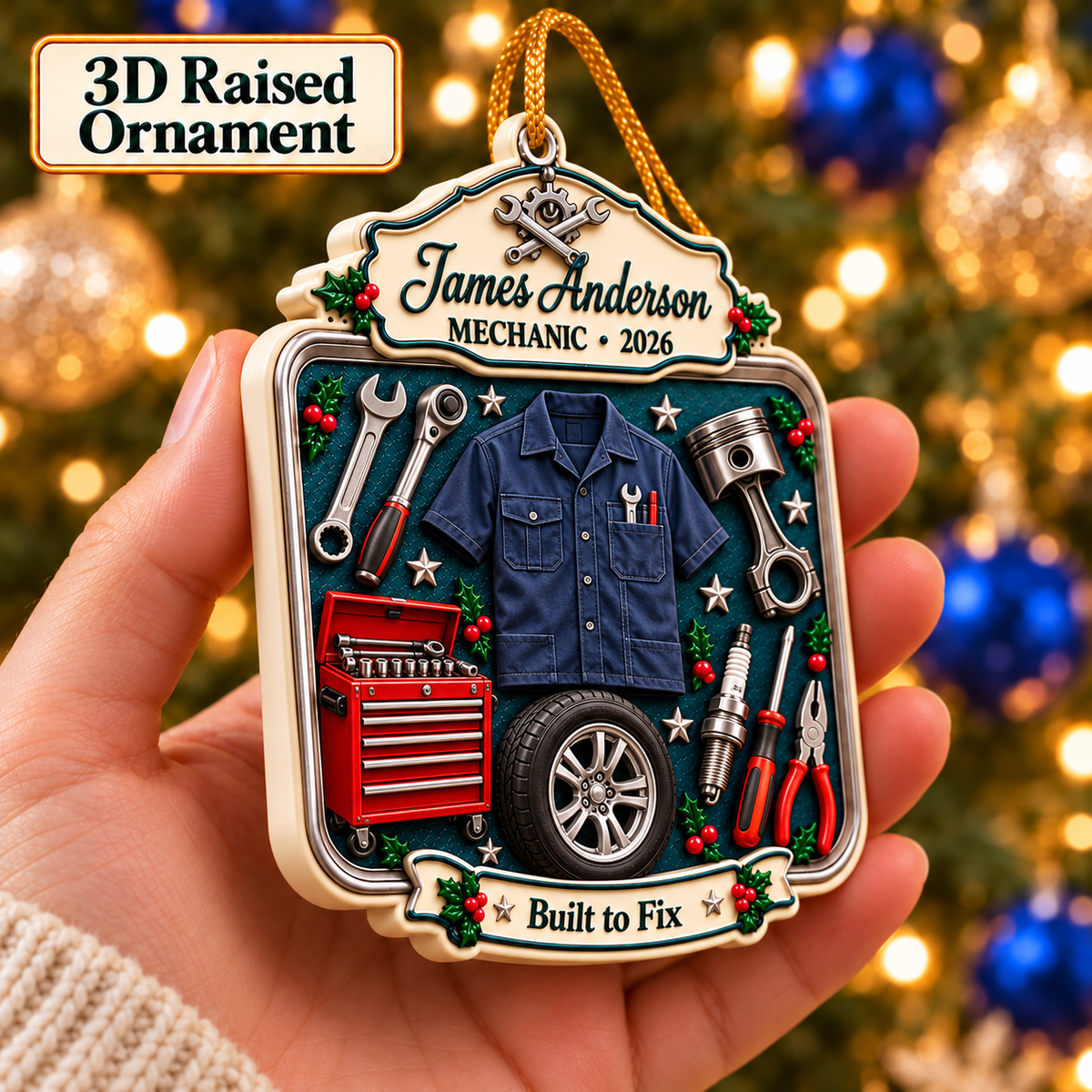 Personalized 3D Raised Acrylic Mechanic Custom Name Ornament