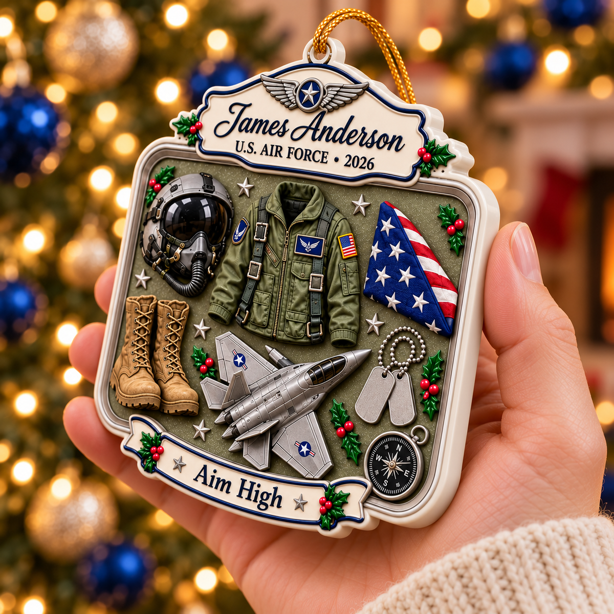 Personalized 3D Raised Acrylic US Air Force Custom Name Ornament