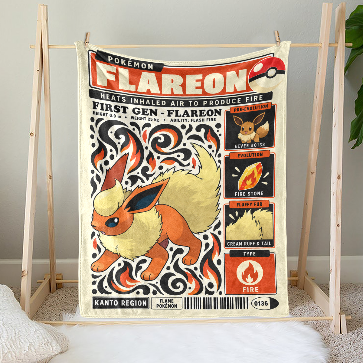 PKM Flareon Evolution Retro Fleece Blanket