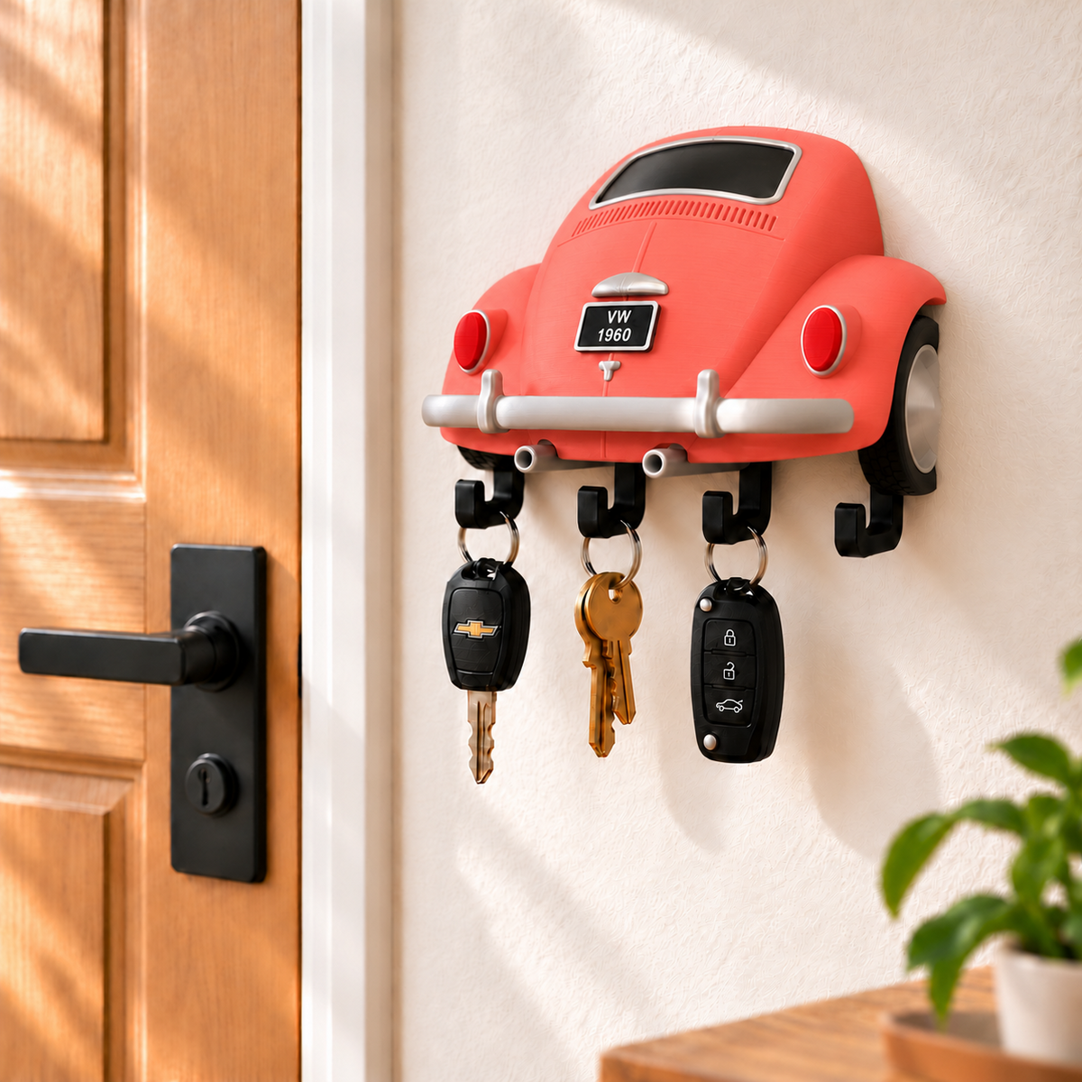 Volkswagen Beetle Key Holder, Back to the Future Inspired Wall Key Rack, 3D Printed Car Key Holder
