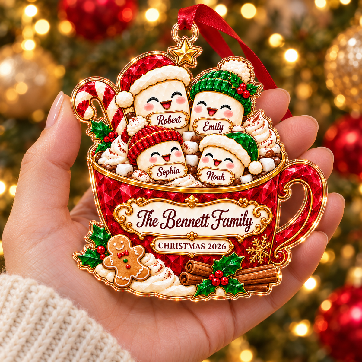 Personalized Hot Cocoa Christmas Acrylic & Glass Ornament