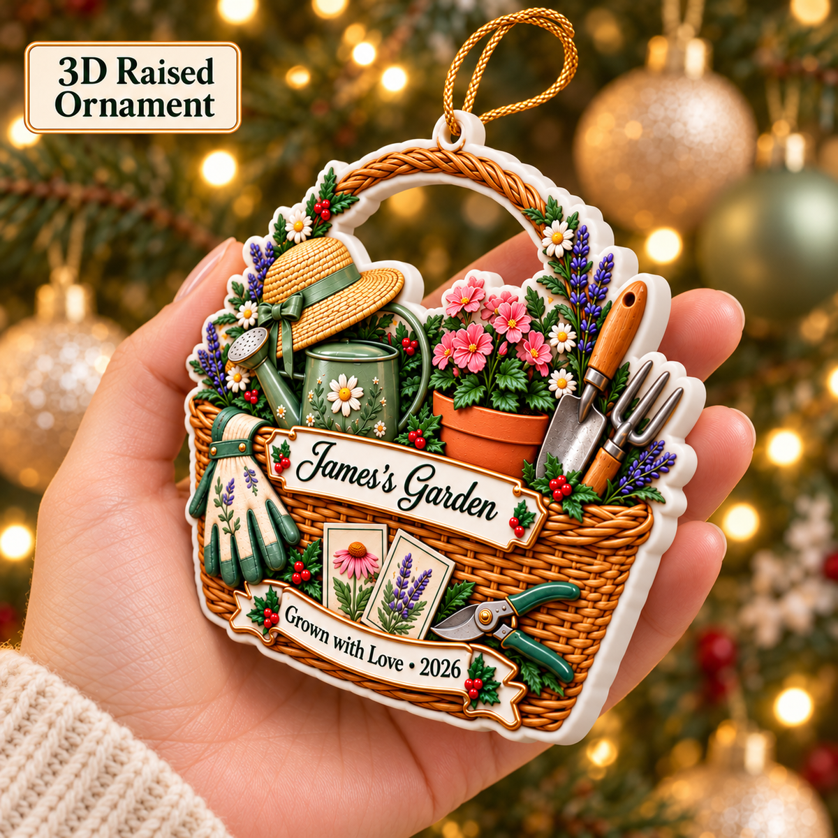 Personalized 3D Raised Acrylic Gardening Custom Name Ornament