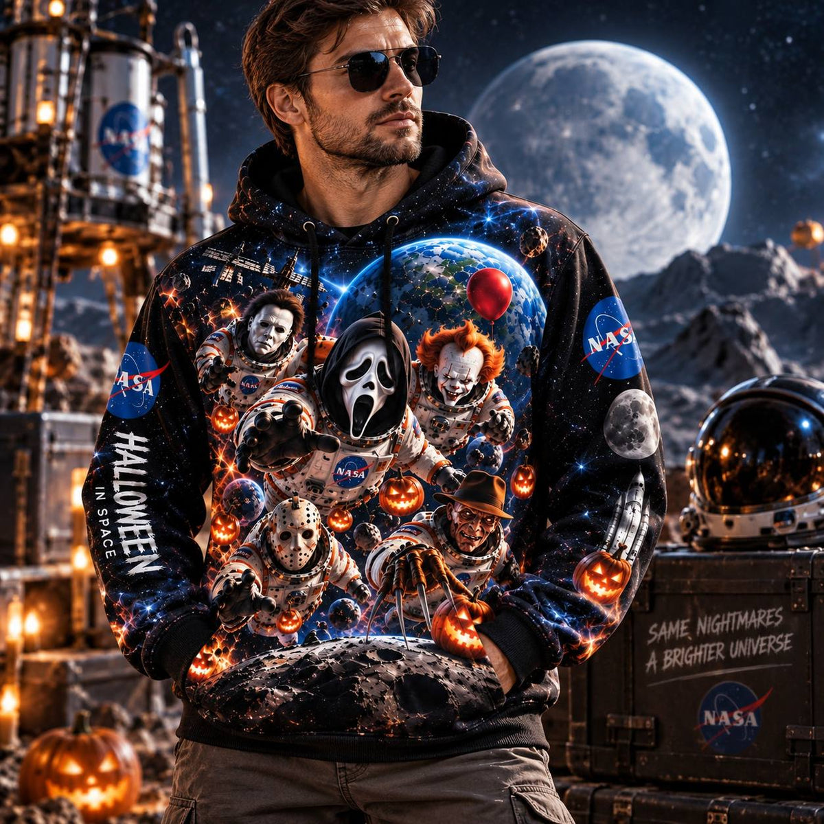 Halloween Horror Movie Characters Out Space AOP T-Shirt Sweatshirt Hoodie