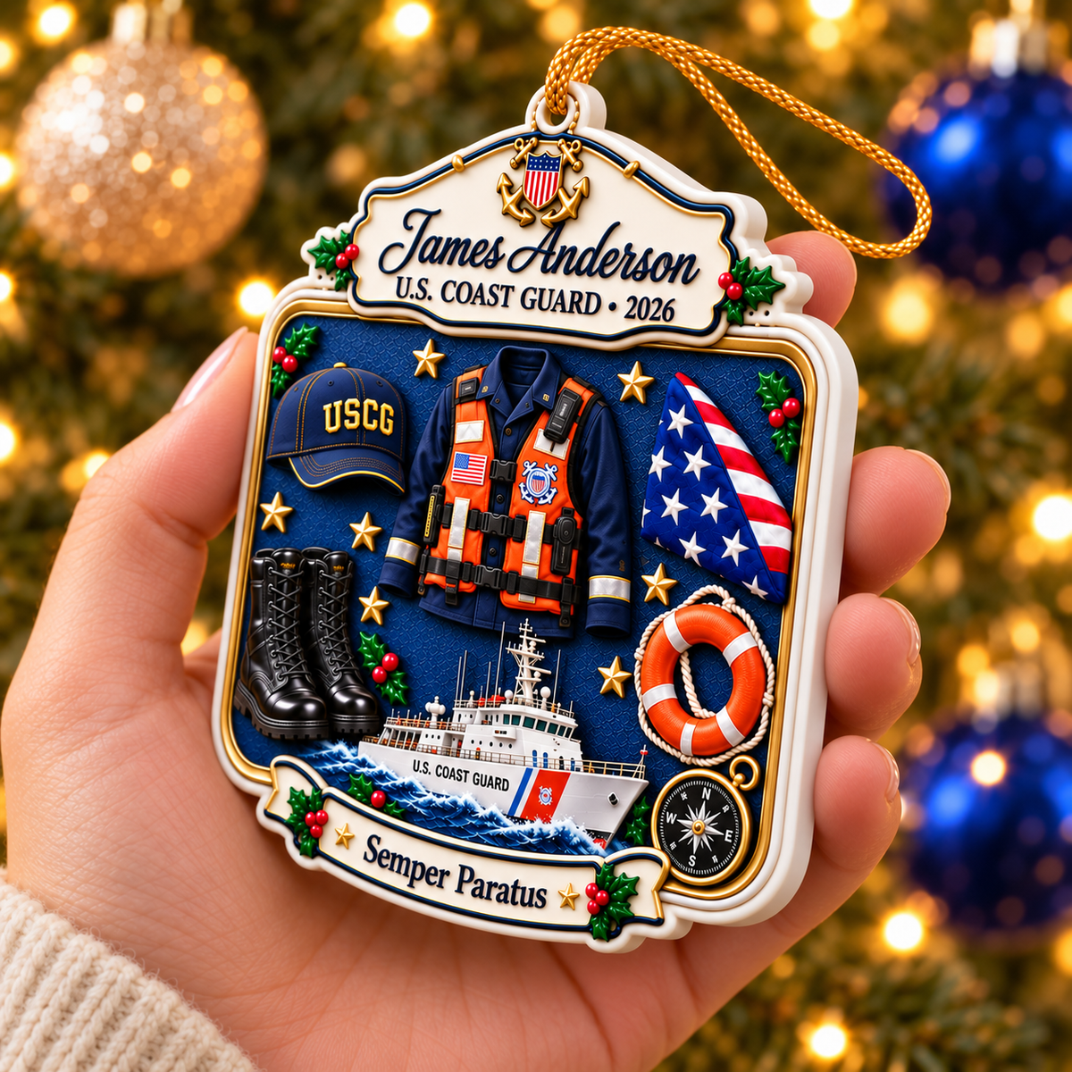 Personalized 3D Raised Acrylic US COAST GUARD Custom Name Ornament