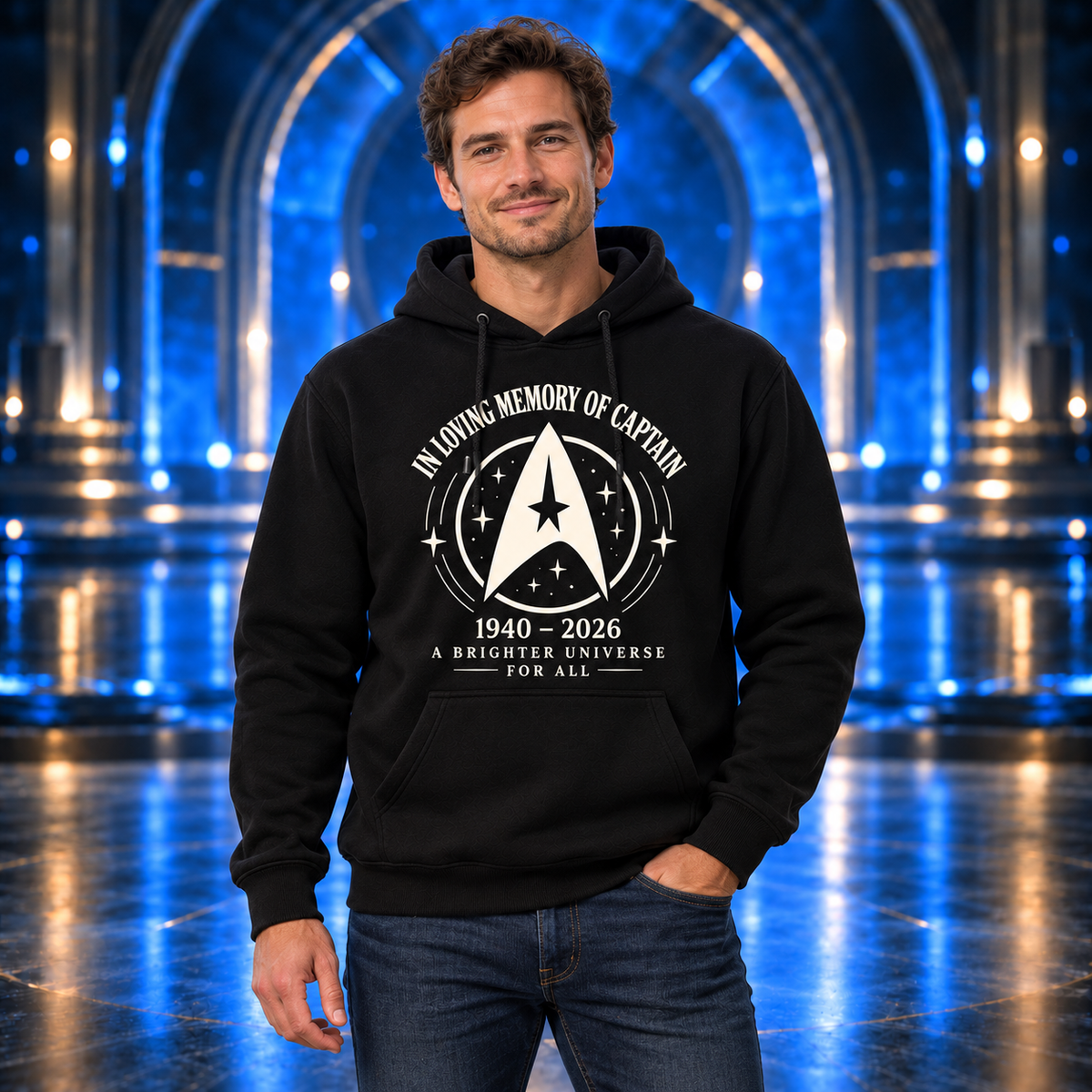 In Loving Memory Of Captain Hoodie, Black Graphic Pullover