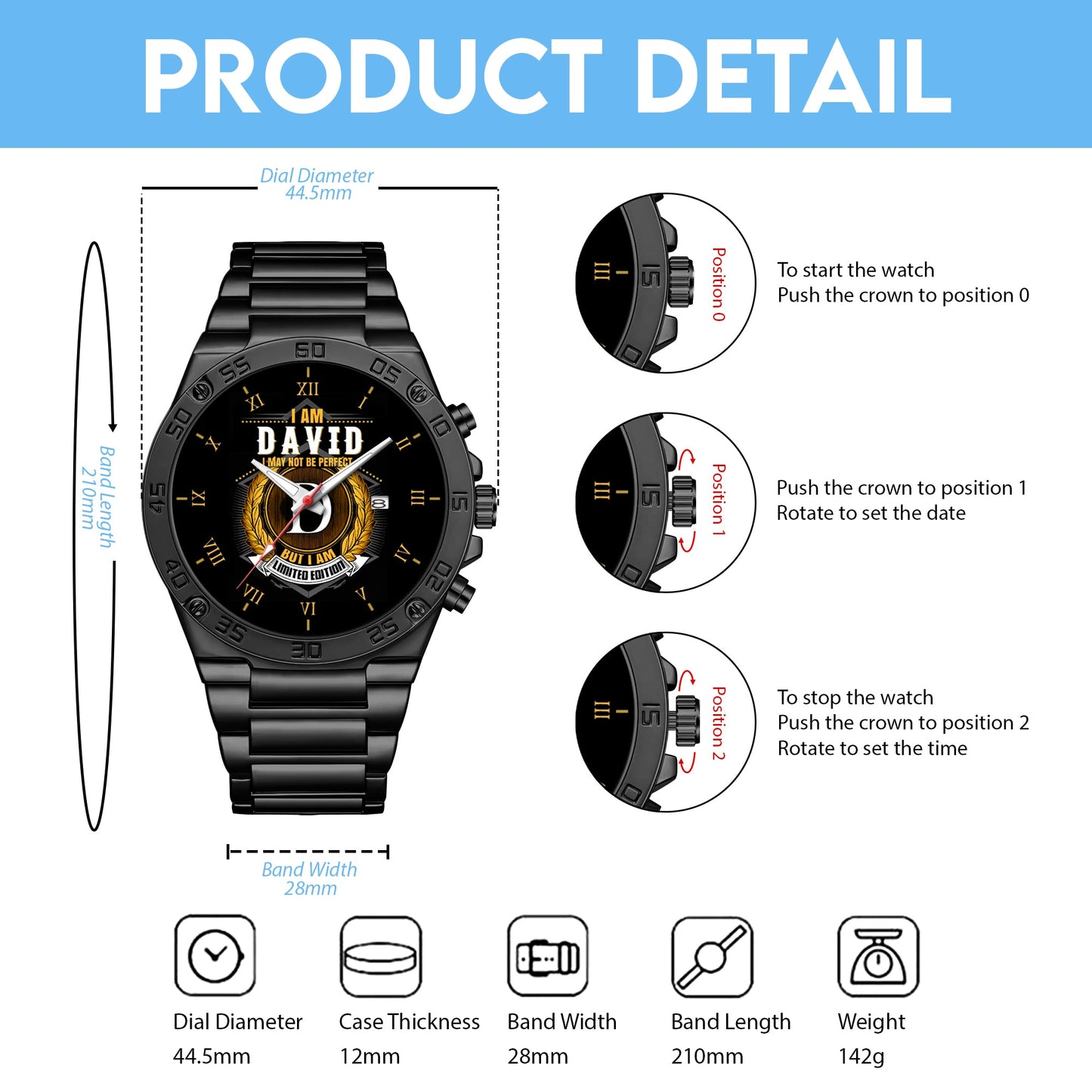 Personalized Limited Edition Name EST Watch for Him Dad Boyfriend