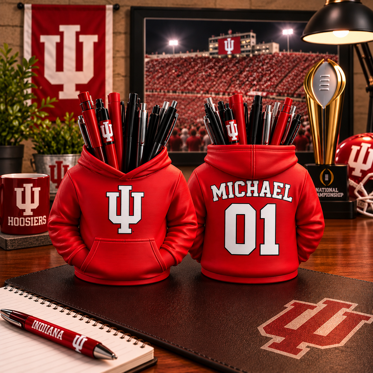 Indiana Hoosiers Personalized Hoodie Candy & Pen Holder – Custom Name & Number, 3D-Printed PLA