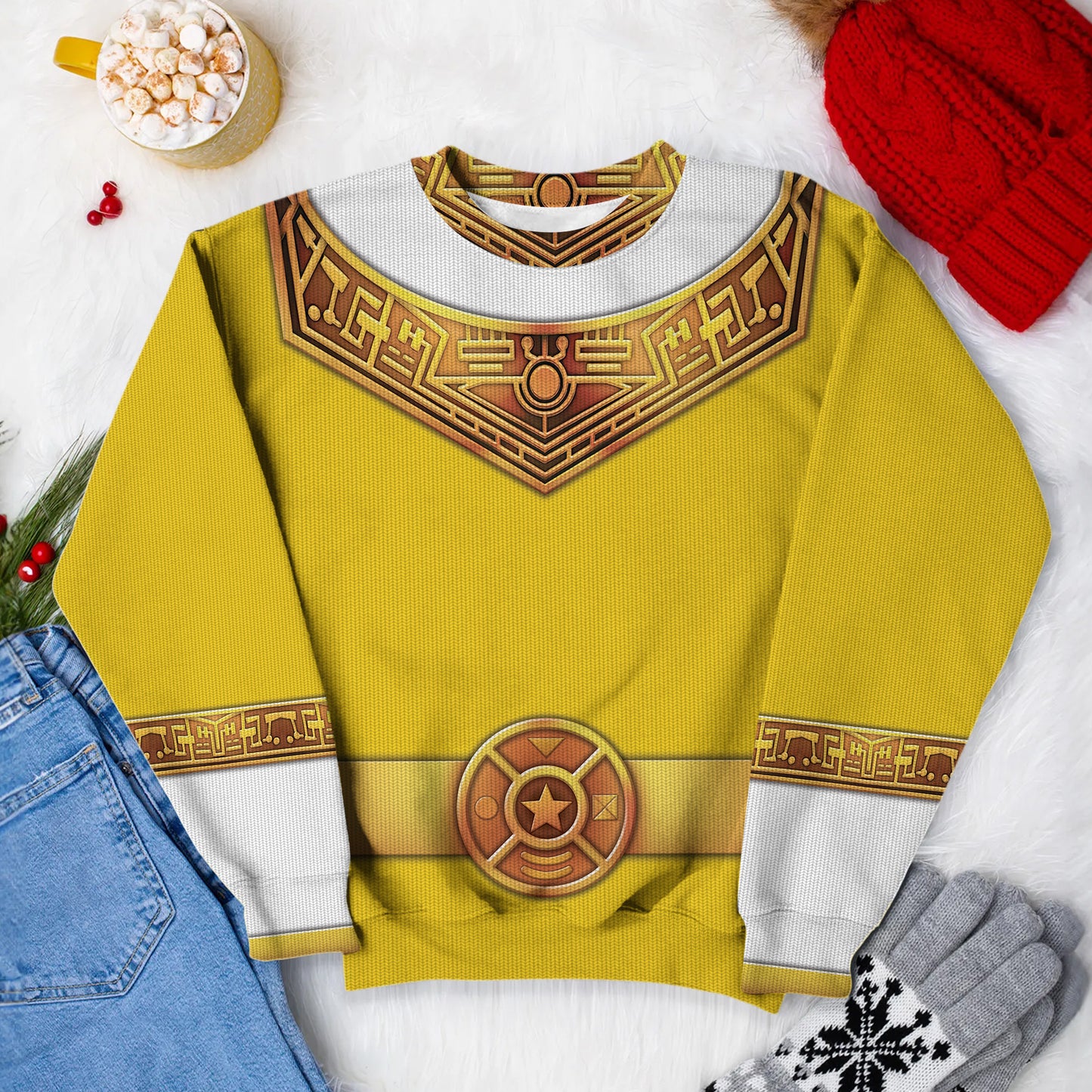 Yellow Power Rangers Zeo Ugly Christmas Custom Imitation Knitted Sweatshirt