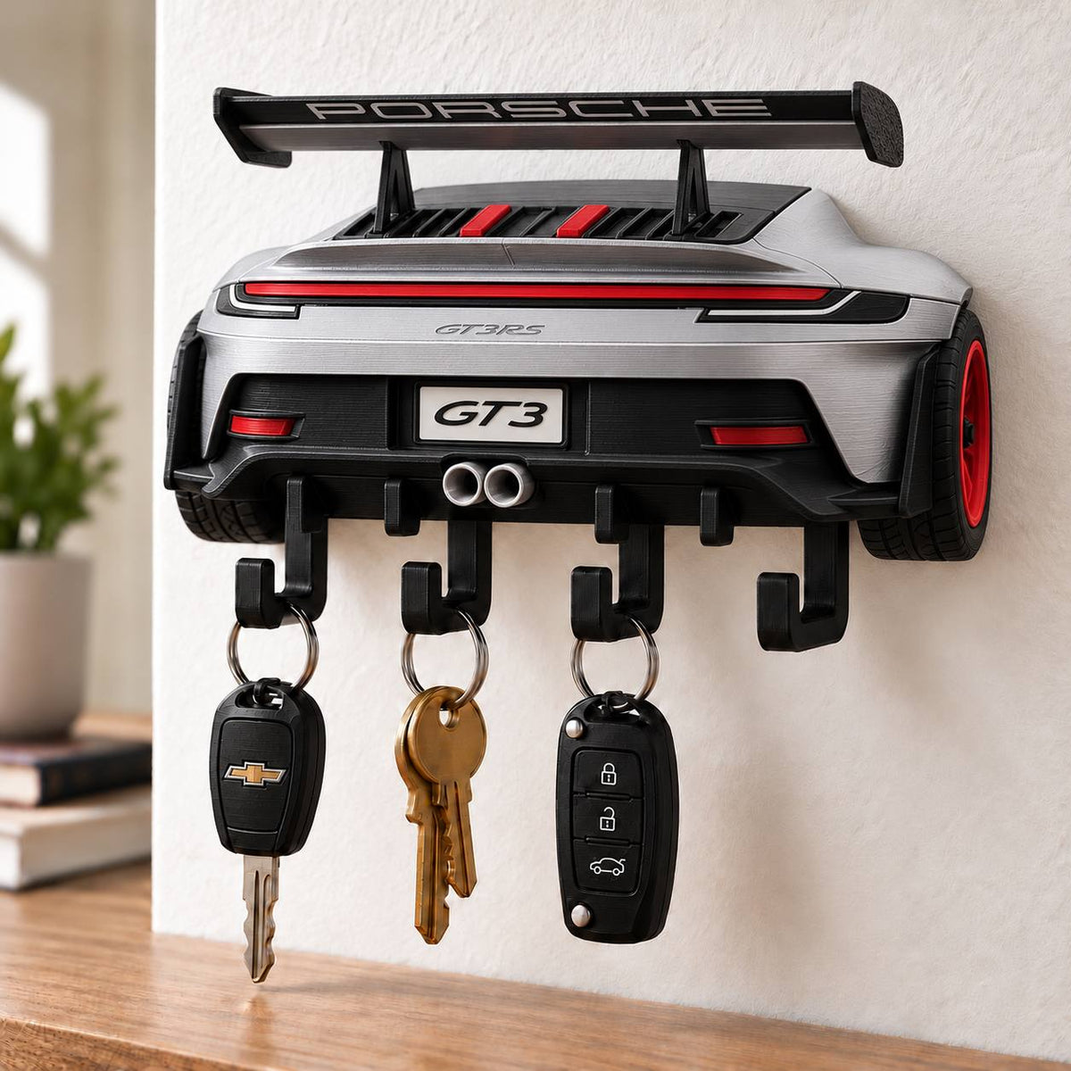 Porsche GT3 Key Holder, Back to the Future Inspired Wall Key Rack, 3D Printed Car Key Holder