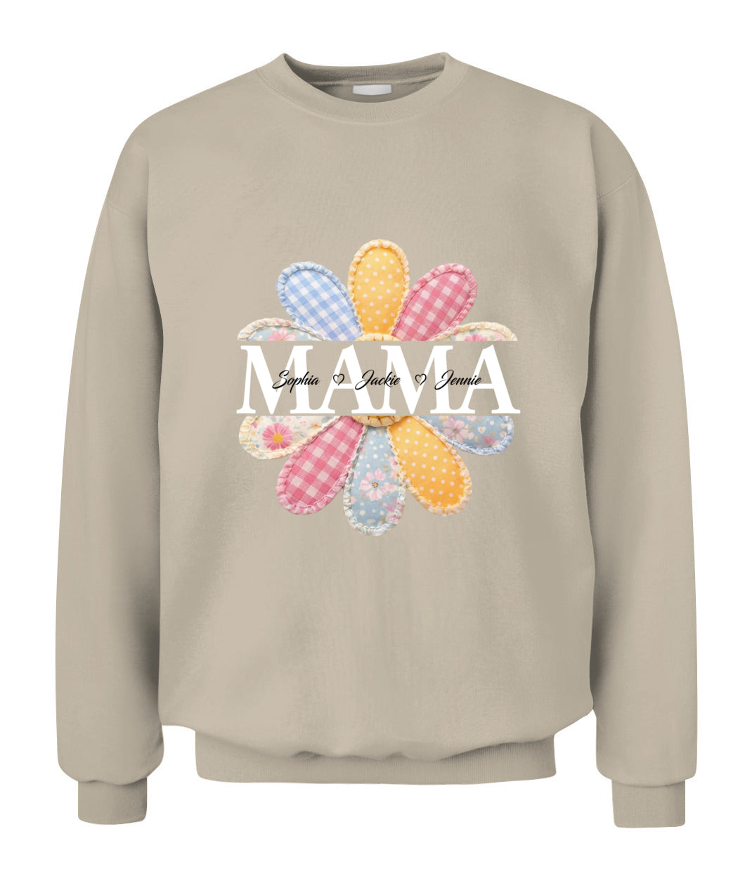 Personalized Flower Mama Grandma Nana Custom Faux 3D Patchwork T-Shirt Sweatshirt