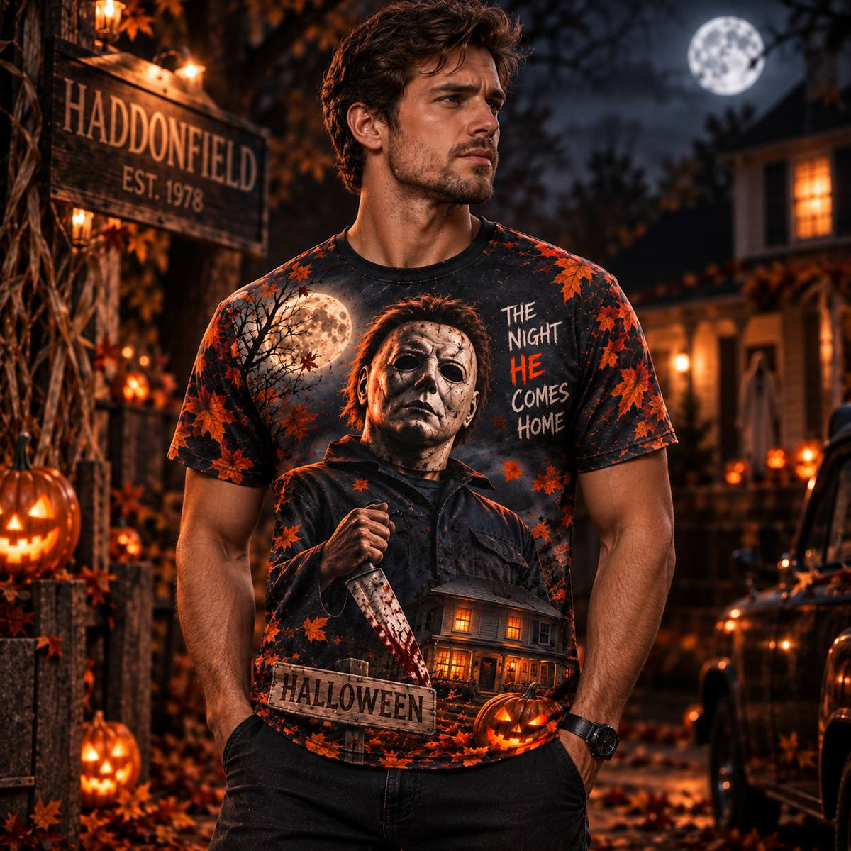 Halloween Michael Myers AOP T-Shirt Sweatshirt Hoodie