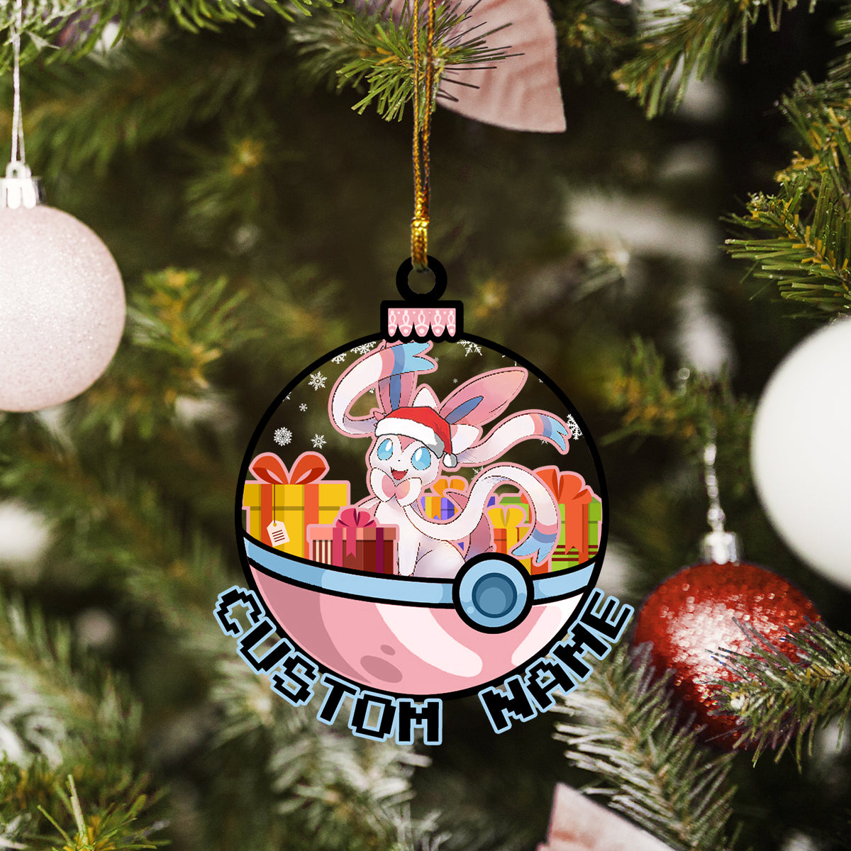 Personalized Sylveon Pokeball Christmas Custom Name Ornament
