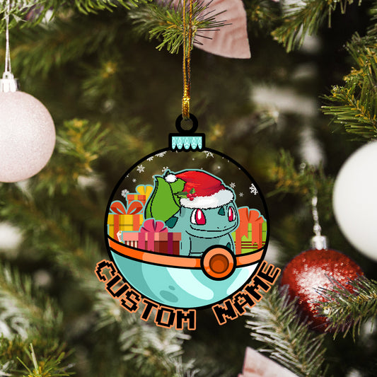 Personalized Bulbasaur Pokeball Christmas Custom Name Ornament