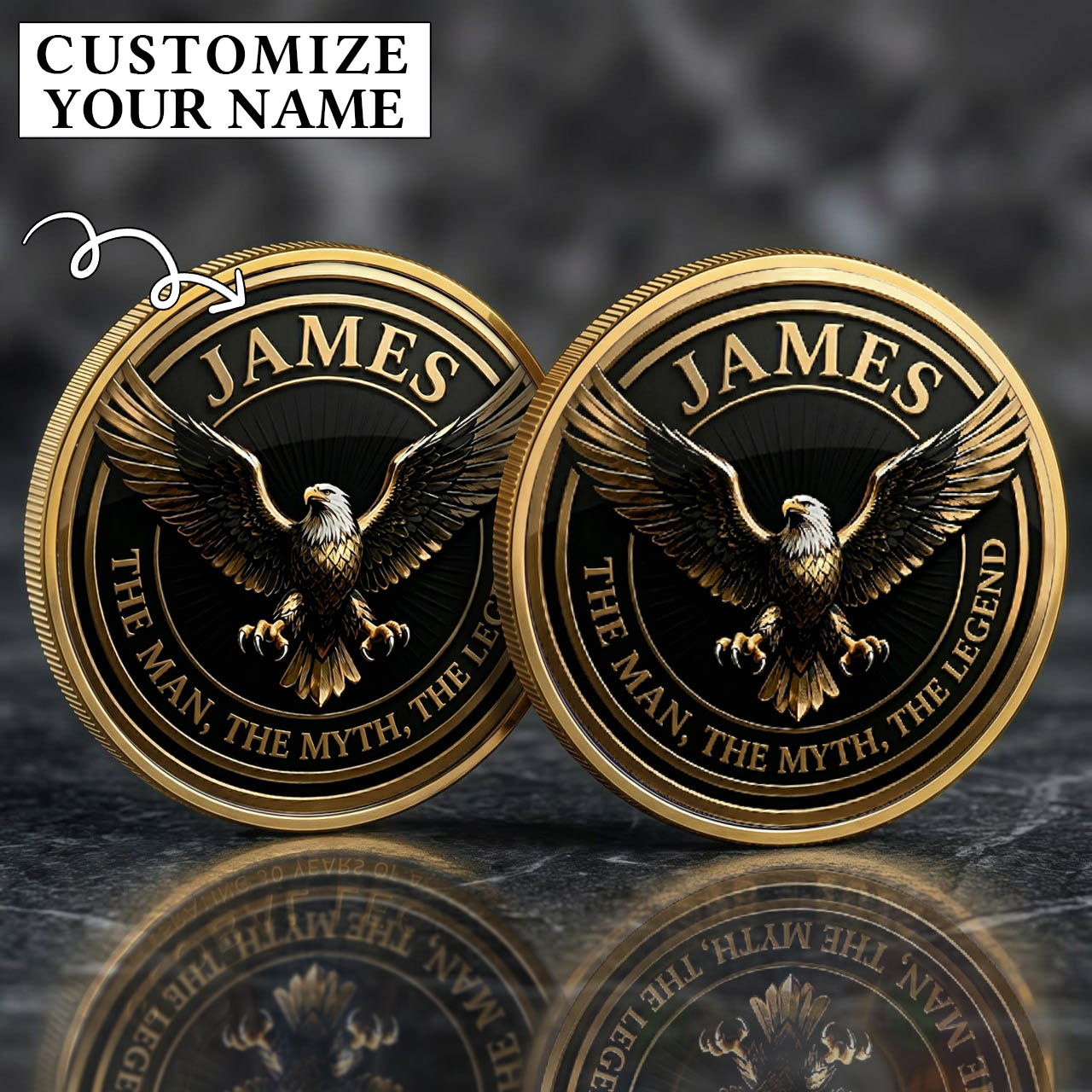 250th Anniversary Eagle The Man The Myth The Legend Custom Name Printed Commemorative Coin