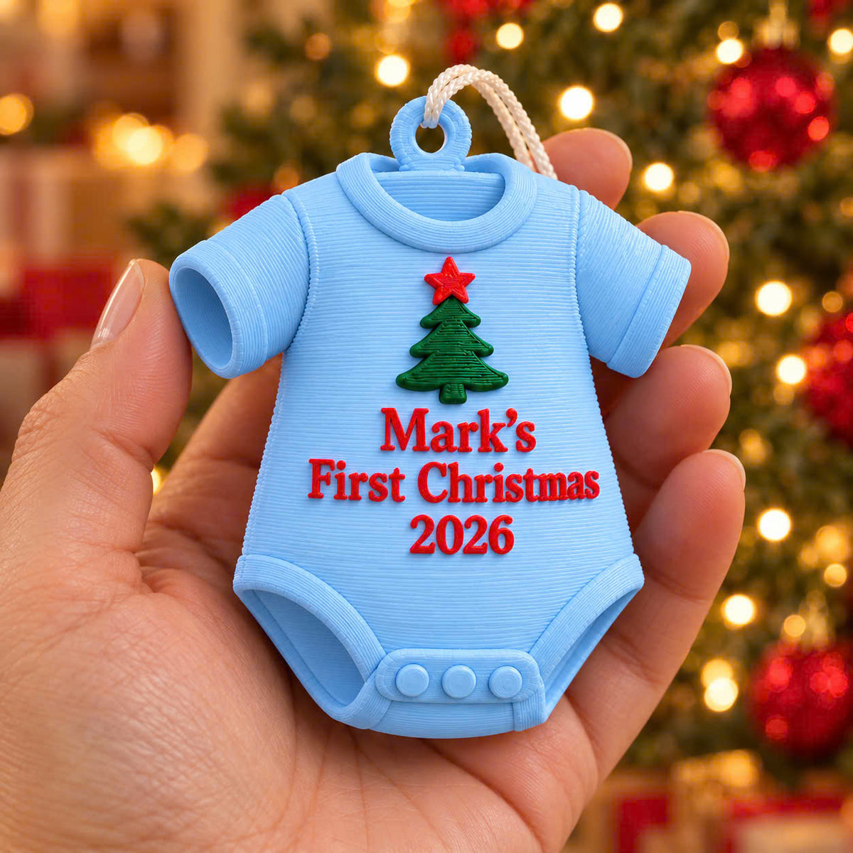 Personalized Baby's First Christmas Ornament, 3D Printed PLA, Custom Name Ornament
