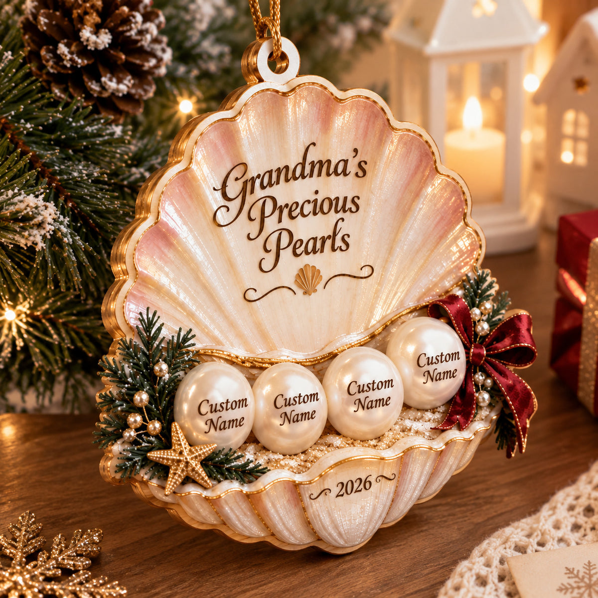 Personalized Custom Name Grandma's Precious Pearls Acrylic Ornament – Custom Name Holiday Gift