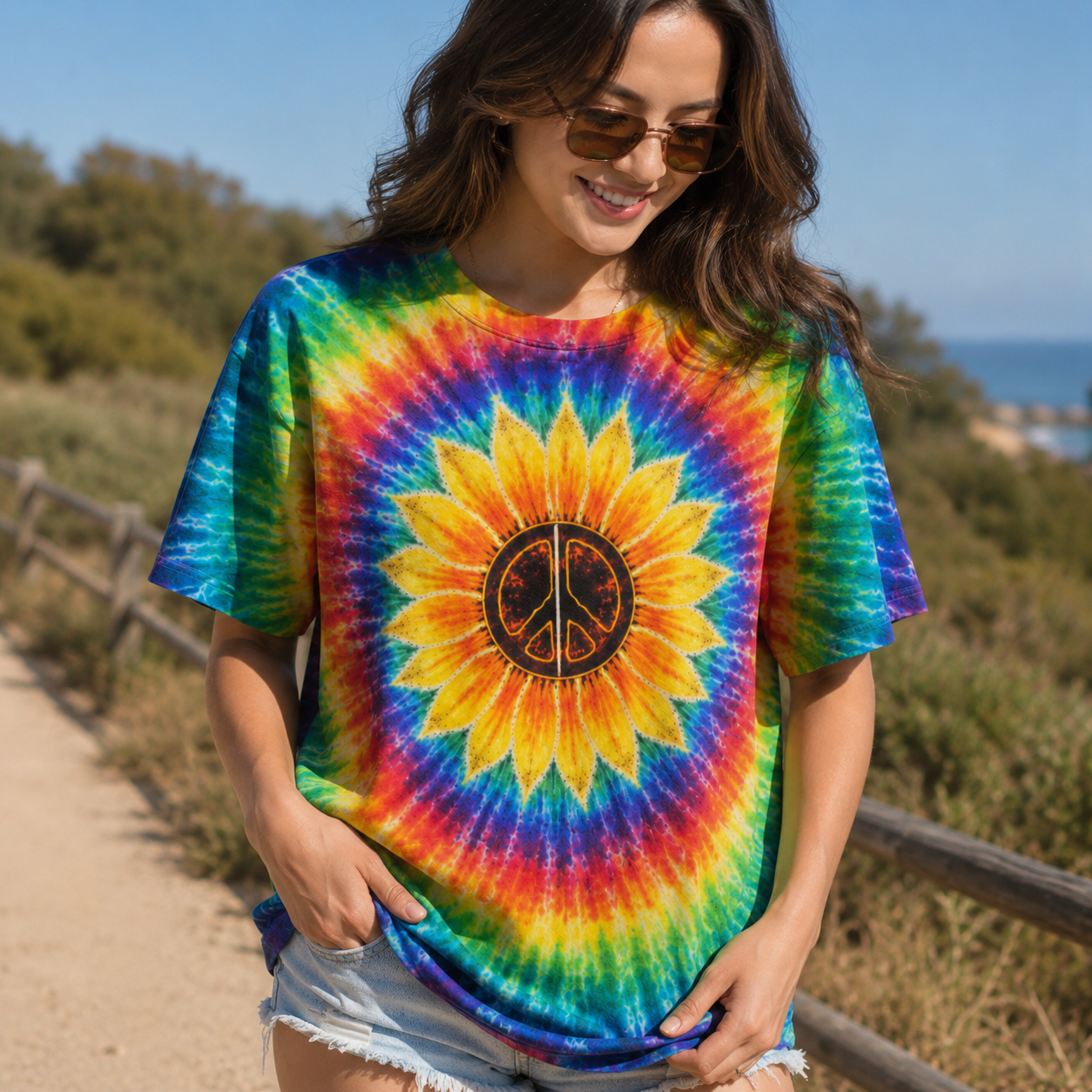 Sunflower Swirl Tie Dye Printed Hoodie Sweatshirt T-Shirt