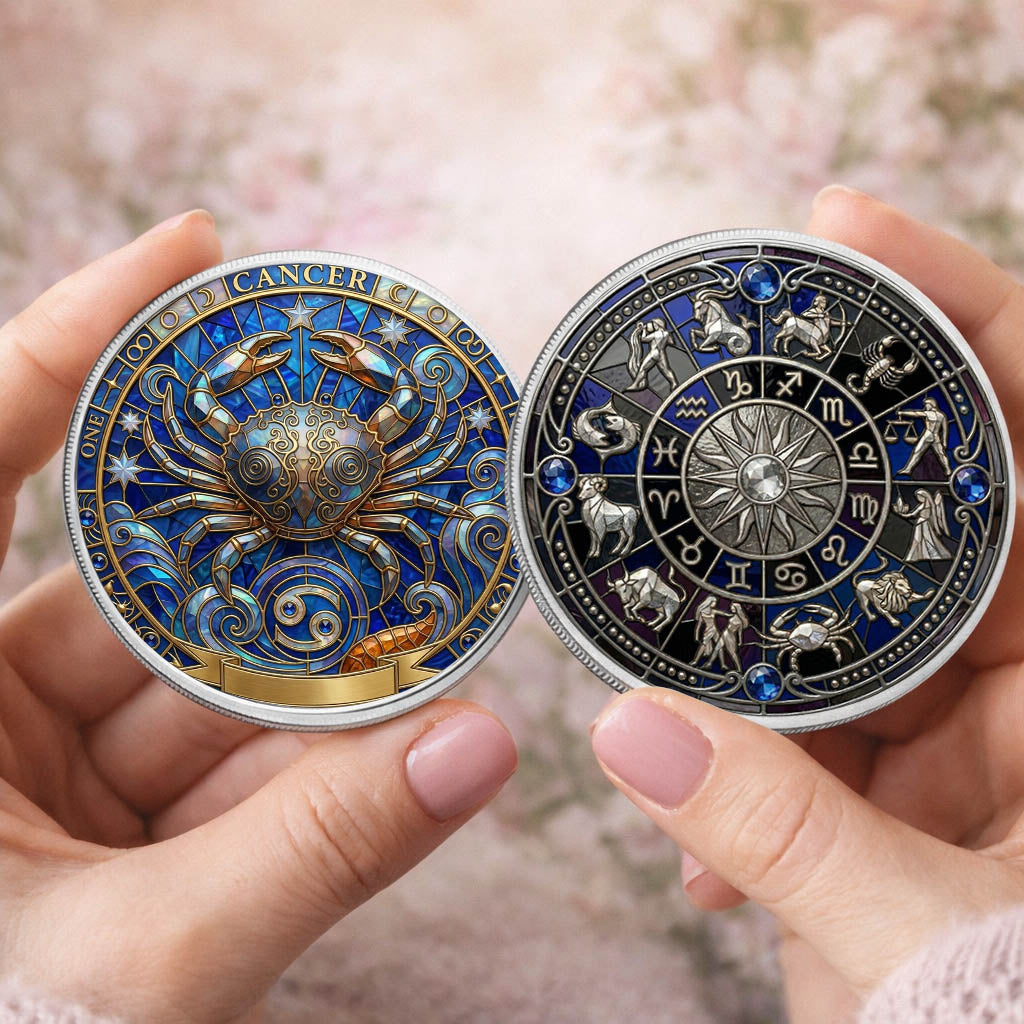 Tarot Zodiac Cancer Sign Stained Glass Printed Commemorative Coin