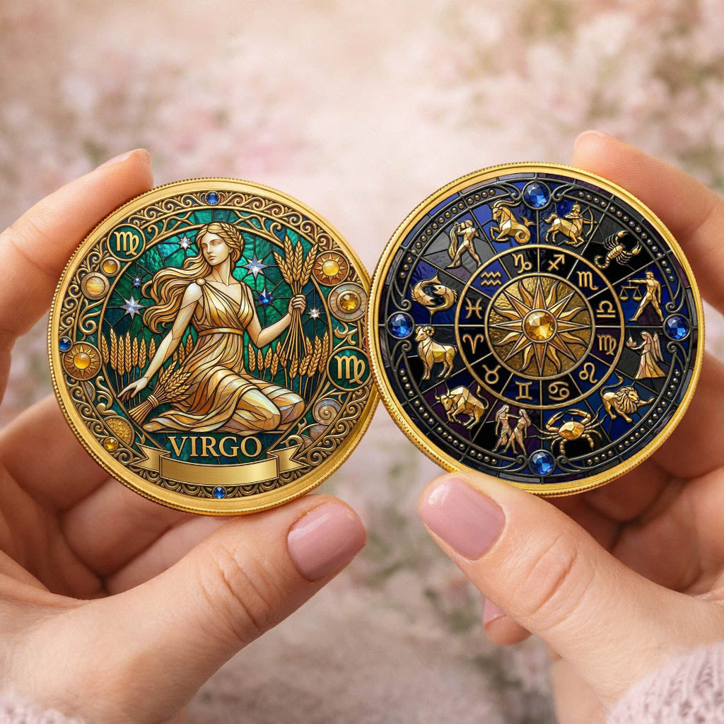 Tarot Zodiac Virgo Sign Stained Glass Printed Commemorative Coin