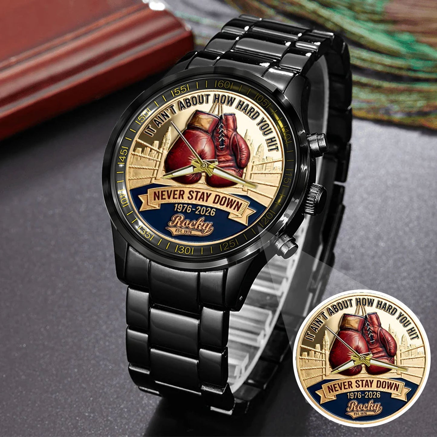 Rocky Balboa Never Stay Down 50th Anniversary Boxing Stainless Steel Watch