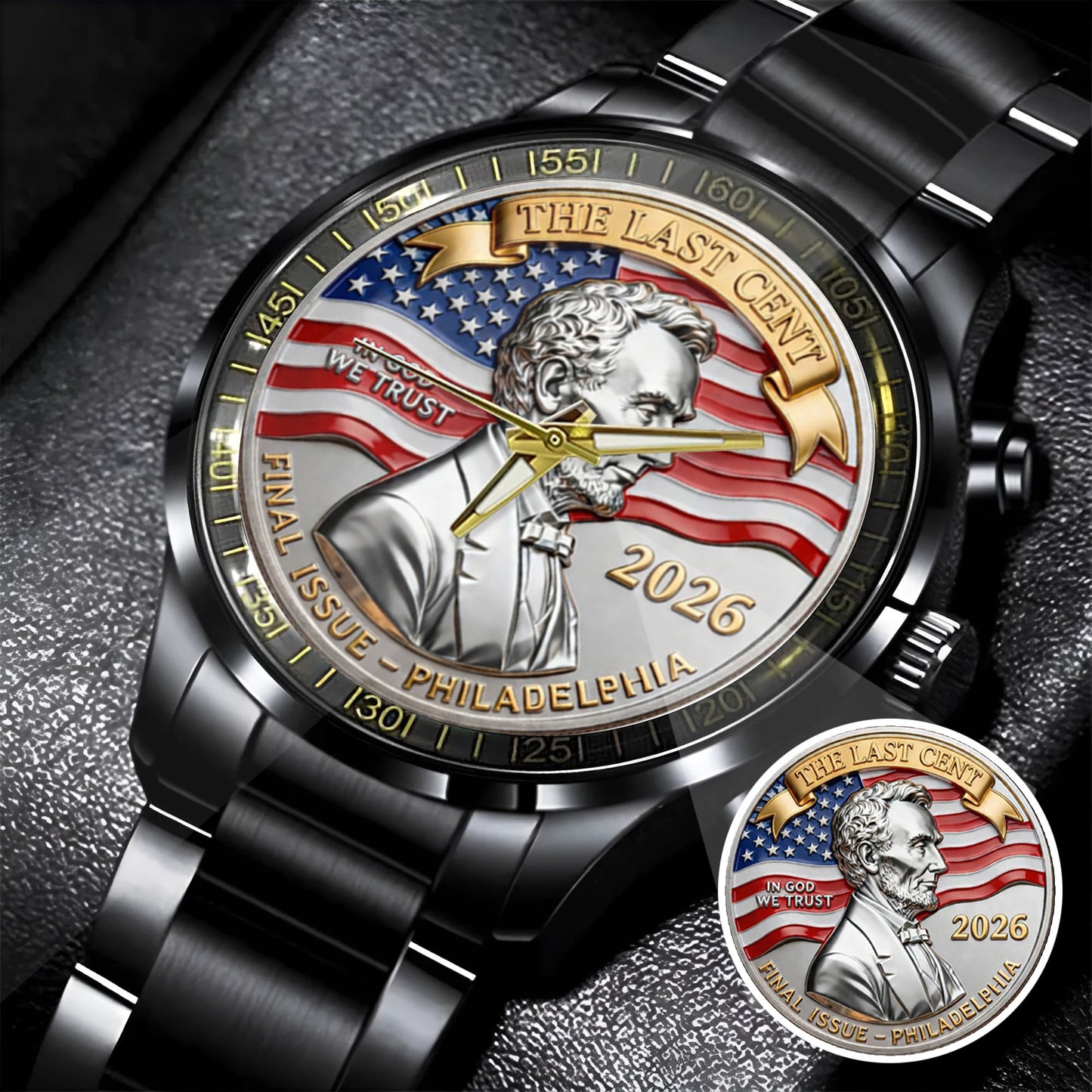 Abraham Lincoln Coin In God We Trust Custom Watch