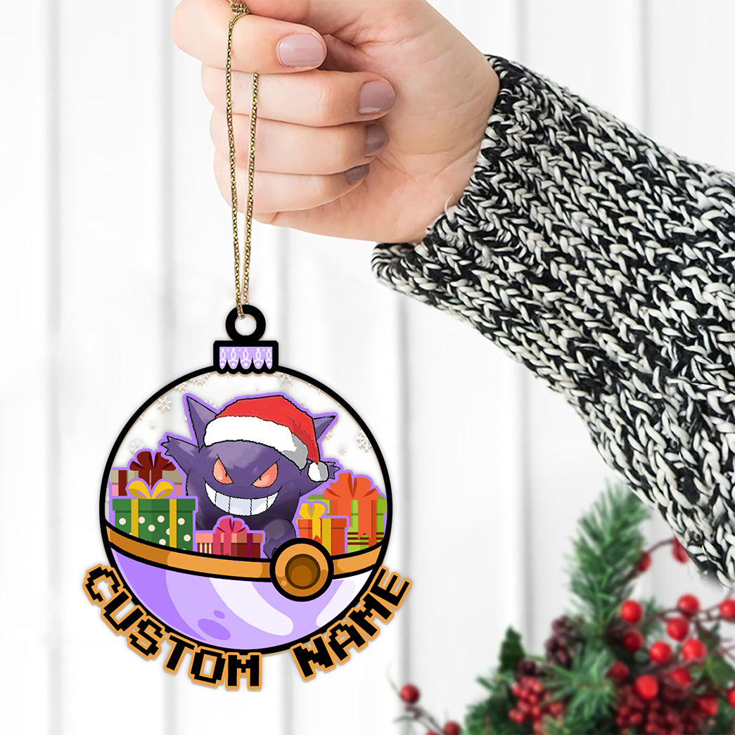 Personalized Gengar Pokeball Christmas Custom Name Ornament