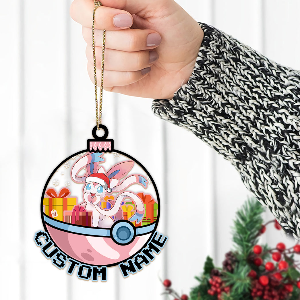 Personalized Sylveon Pokeball Christmas Custom Name Ornament