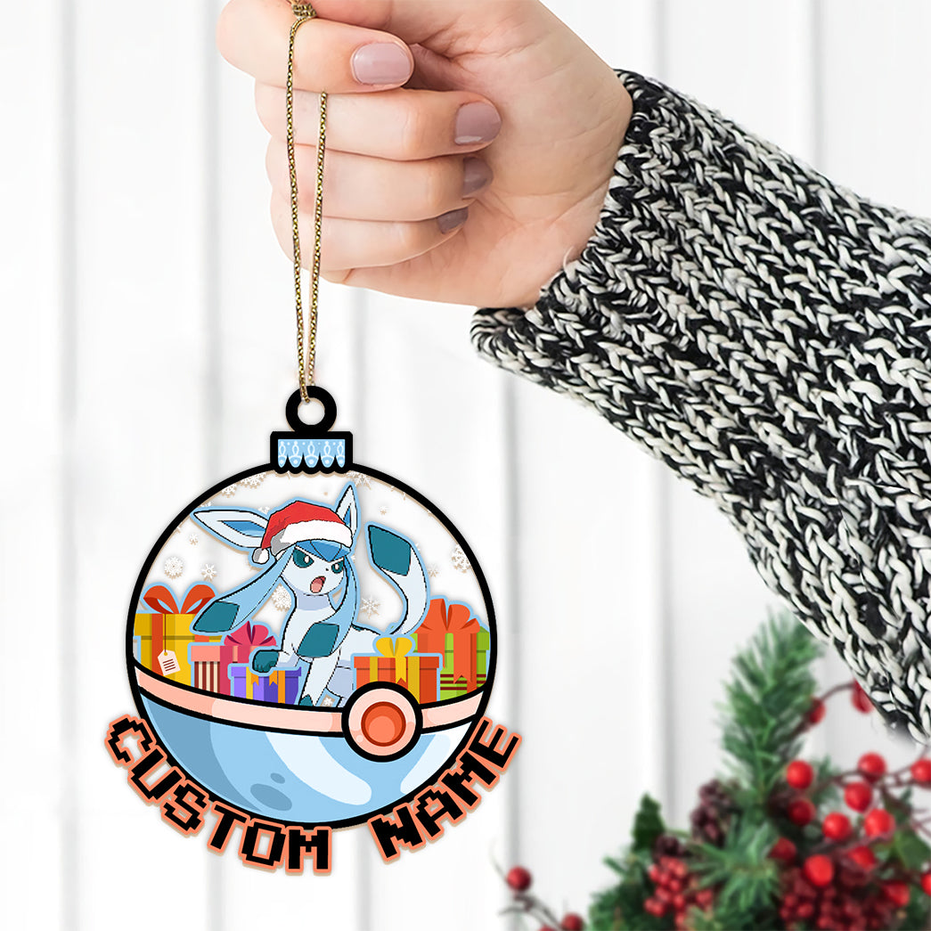Personalized Glaceon Pokeball Christmas Custom Name Ornament
