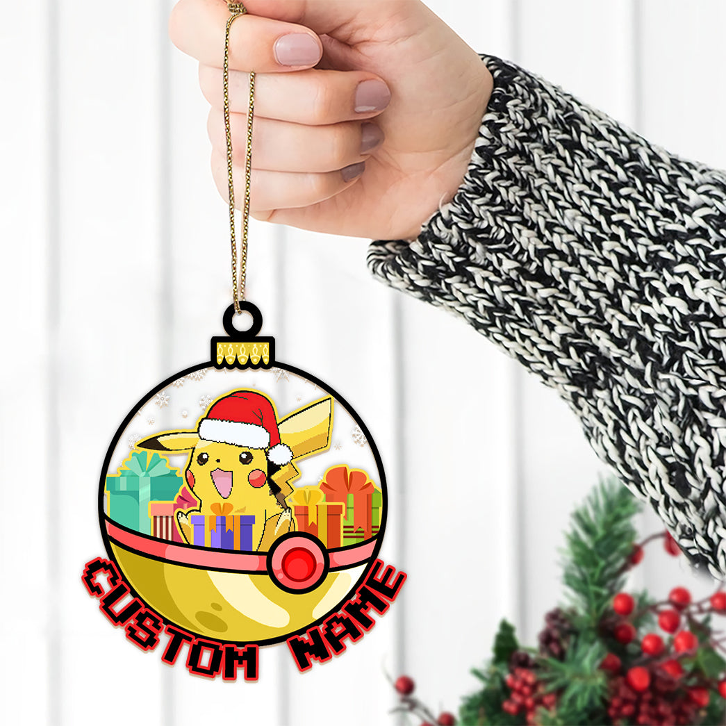 Personalized Pikachu Pokeball Christmas Custom Name Ornament