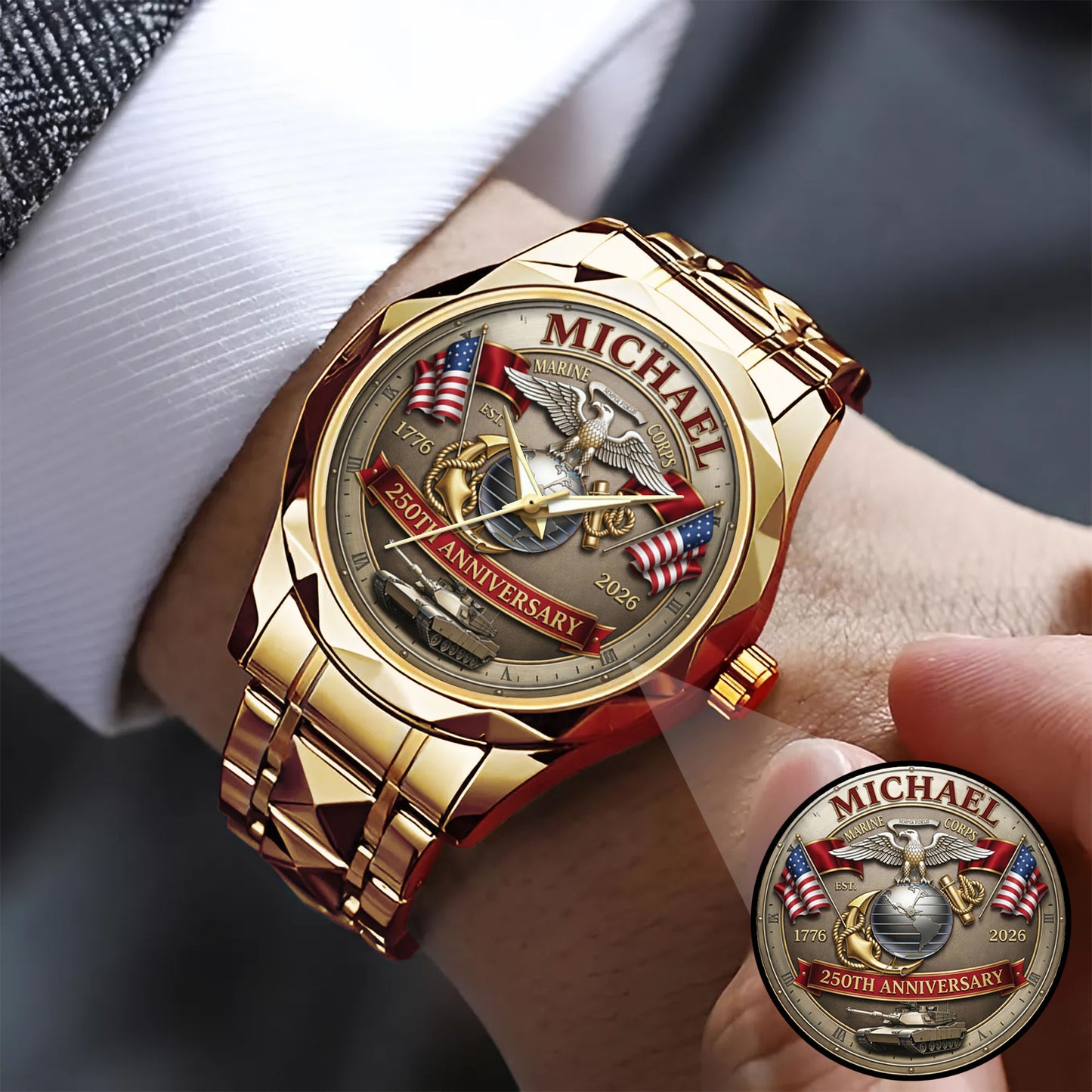 USA 250th Anniversary U.S. Marin Corps- Custom Name Watch