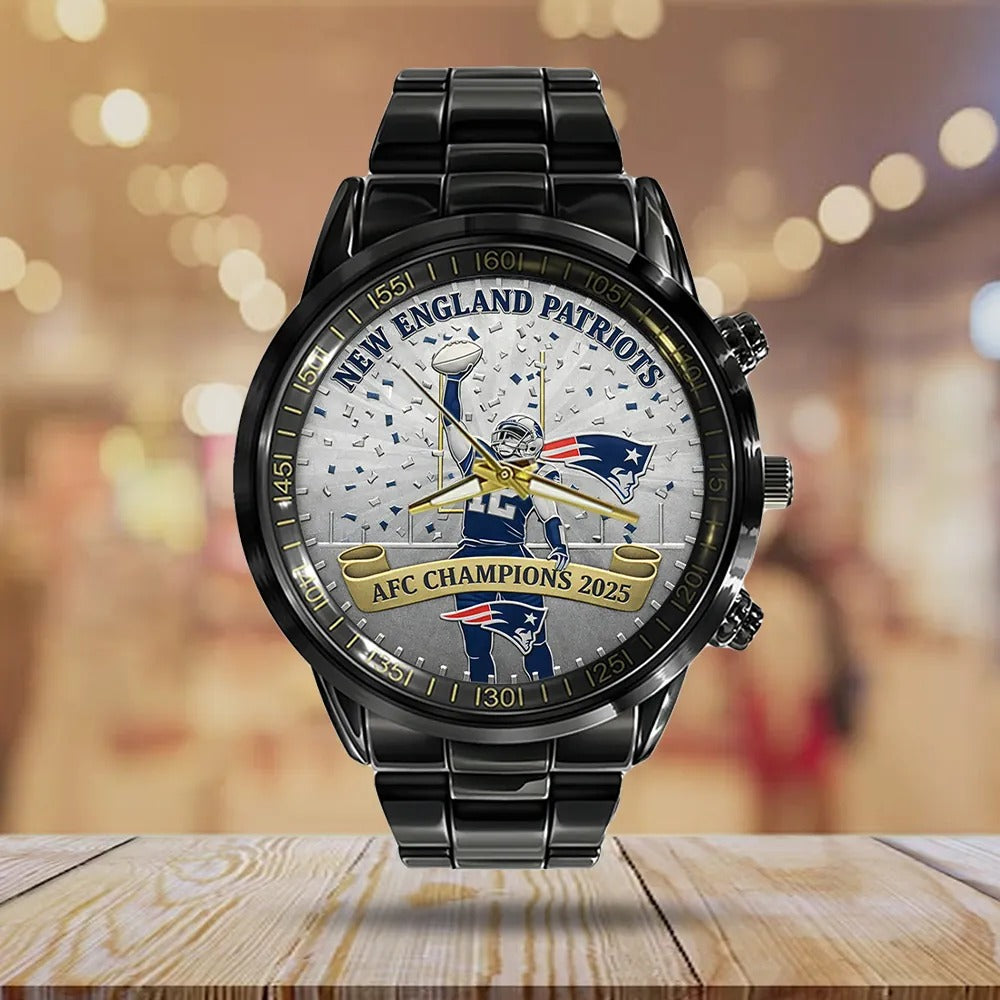 New England Patriots AFC Champions 2026 Stainless Steel Watch