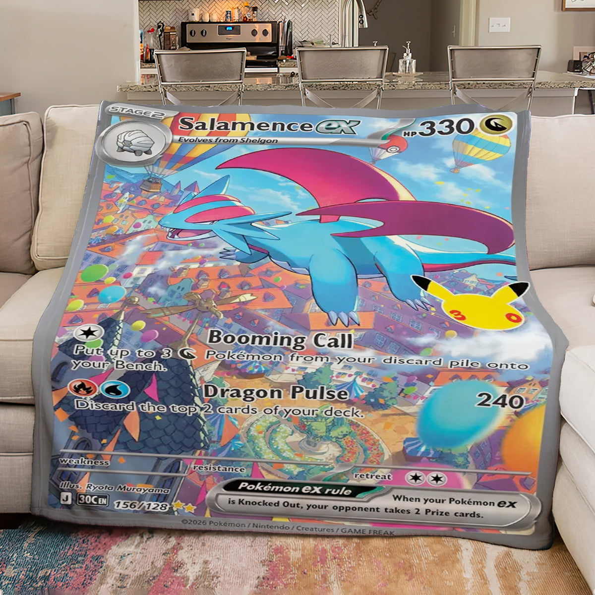 PKM 156/128 Salamence Ex 30th Celebration Fleece Blanket