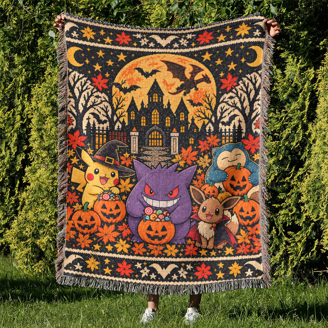 Halloween PKM Spooky Season Custom Woven Blanket