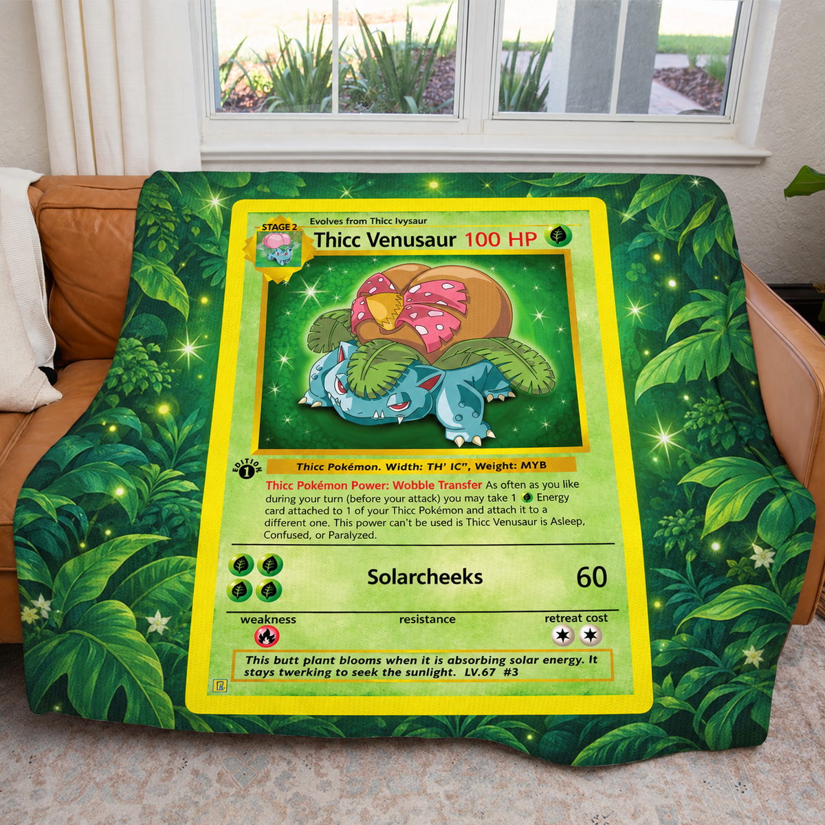 Thicc Venusaur PKM Extended Artwork Pokemon Fleece Blanket