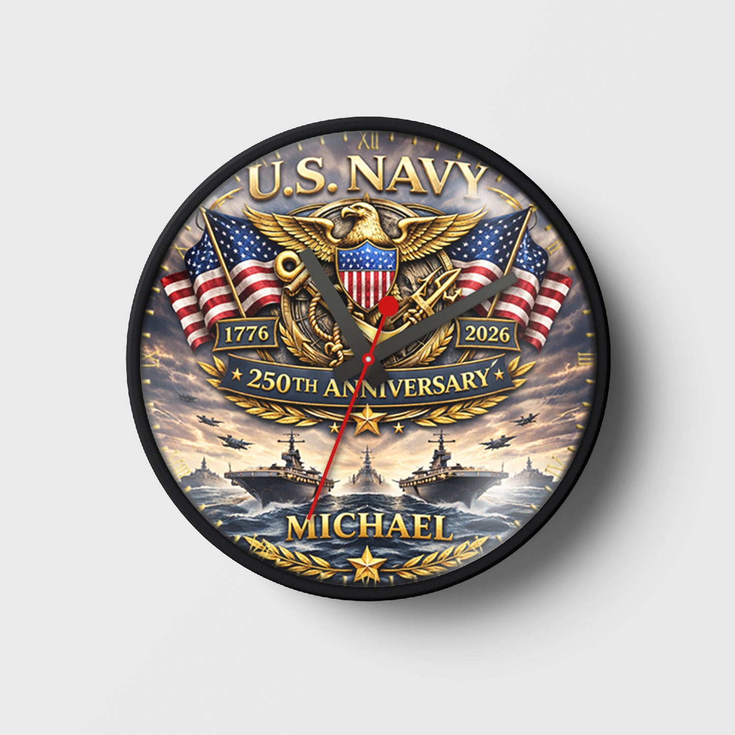 Personalized U.S Navy The 250th Anniversary Wall Clock