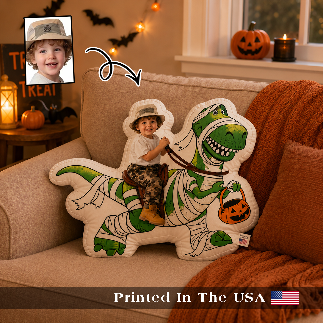 Personalized Dinosaur Rider Custom Face Plush Pillow
