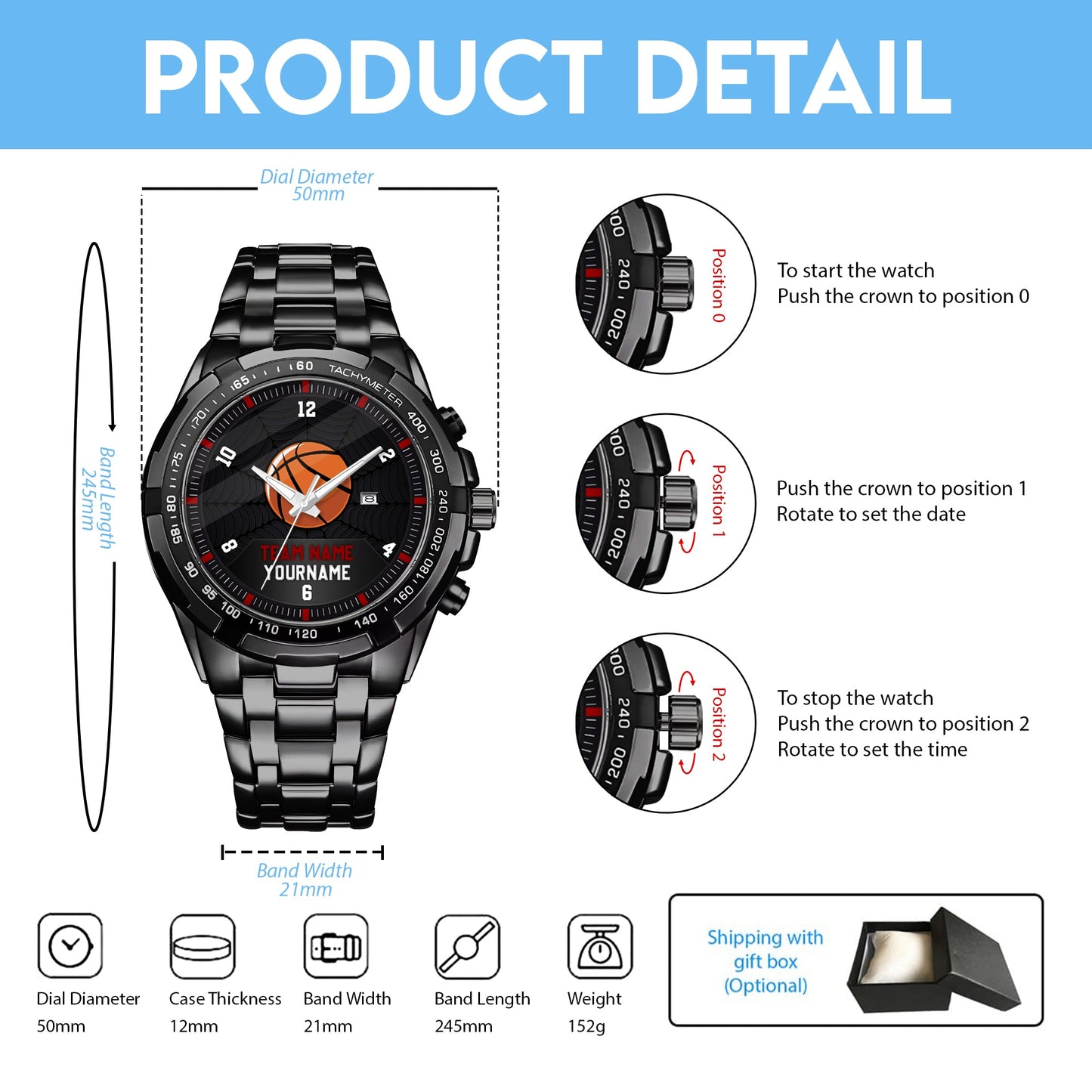 Basketball Personalized Team Name, Name & Number Quartz Watch