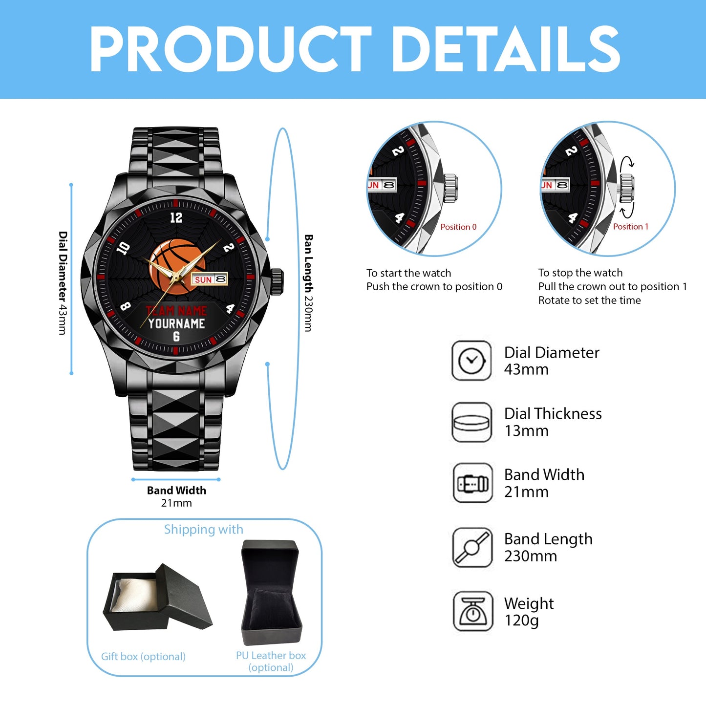 Basketball Personalized Team Name, Name & Number Quartz Watch